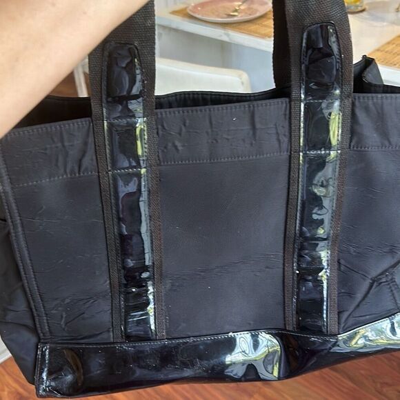 Tory Burch large nylon patent leather tote Miller handbag black - Picture 7 of 8